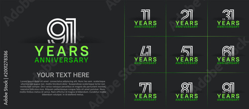 Anniversary logo set with double line number style. white and green color can be use for special moment