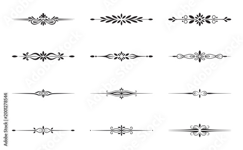 Ornate vintage decorative dividers borders flourish scroll elements for design.