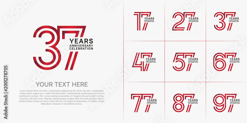 Anniversary logo set with double line number style. red and black color can be use for special moment
