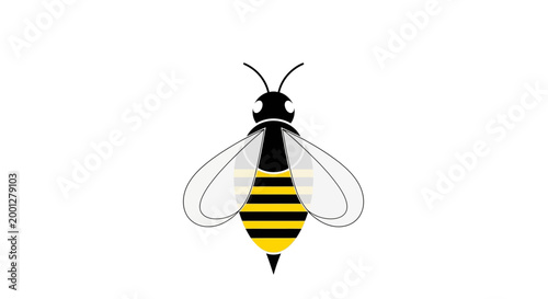 Cute Bee Illustration - Yellow and Black Insect with Wings on White Background