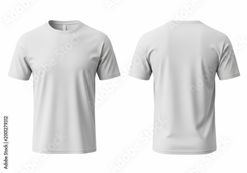 blank white short sleeve t-shirt mockup front and back view on gray background