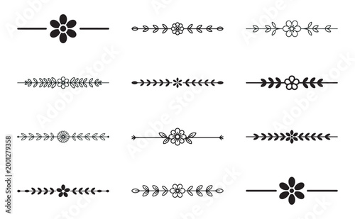 Symmetric flower ornaments and linear dividers for book page layout.