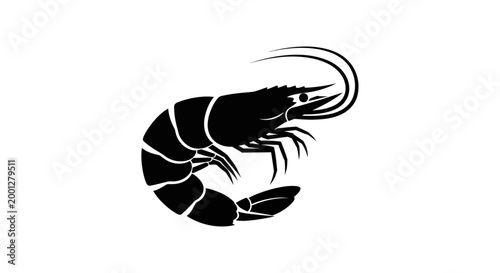 Black Silhouette of a Shrimp or Prawn on a White Background