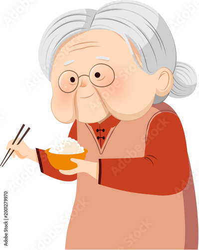Grandma holding rice