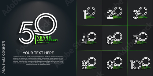 Anniversary logo set with double line number style. white and green color can be use for special moment