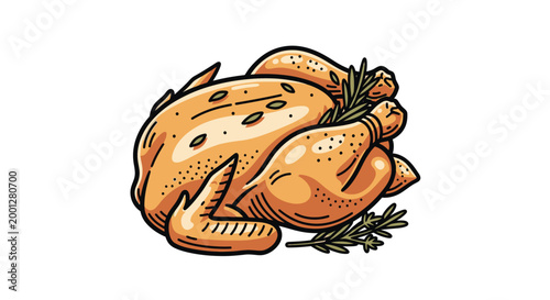 Roasted chicken illustration isolated on white background for food concepts