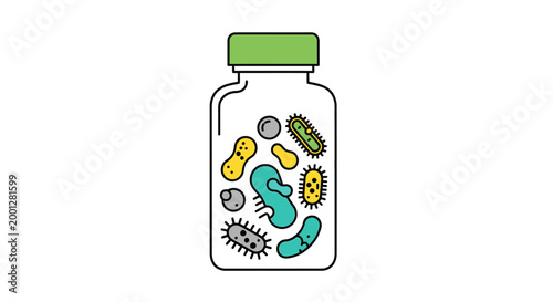 Sealed Glass Jar Containing Diverse Collection of Colorful Microorganisms