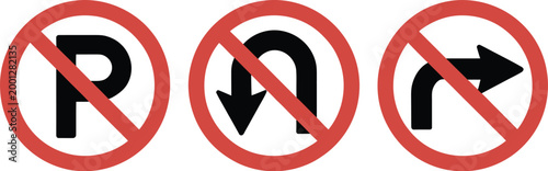 Free Download No parking and traffic prohibition sign set, vector collection of no U turn and no right turn symbols for road safety navigation and urban planning design. - GFXLoad