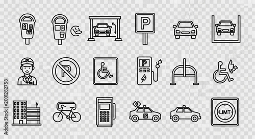 Collection of parking and transportation related icons.