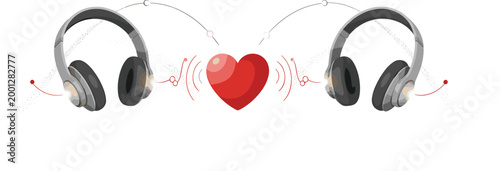 Music heart vector illustration with headphones connection