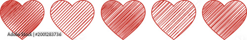 Vector heart silhouette set with red diagonal hatch patterns for health romance and social media engagement