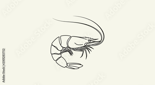 Minimalist Shrimp Line Art Illustration, Seafood Vector Drawing