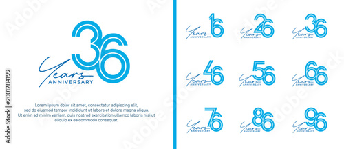 anniversary vector logo set, blue color with handwriting can be use for celebration