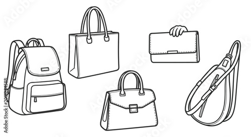 Various bag designs isolated on white background for fashion and retail
