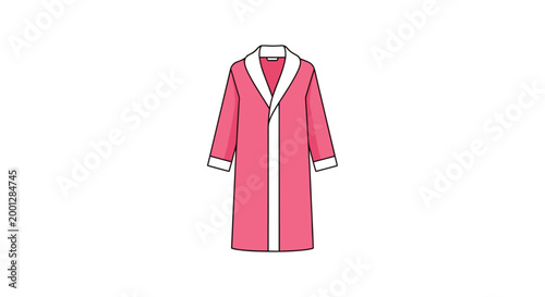 A bright pink bathrobe with elegant white contrast trim on the shawl collar and long sleeves is displayed flat against a clean white background.