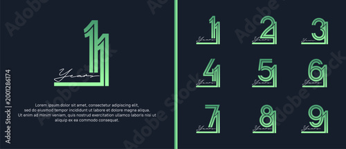 anniversary vector logo set, green color with white handwriting can be use for celebration