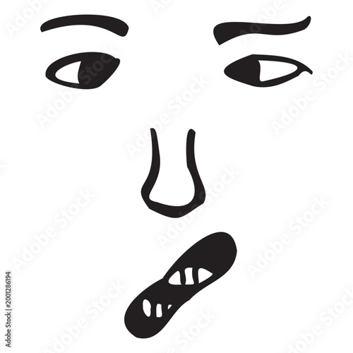 Print vector - Abstract cartoon character facial expression and strange lopsided lips