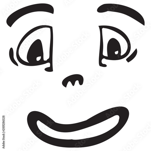 Print vector - Cartoon character facial expression smiling shyly and awkwardly