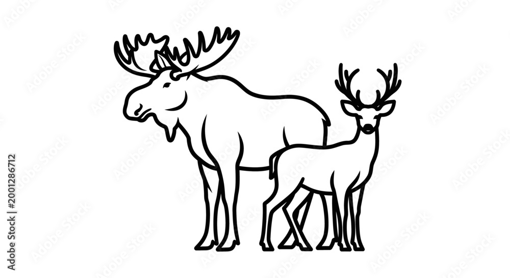 Obraz premium Moose and deer outline illustration on white background