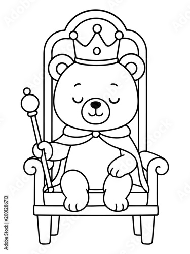 Royal Slumber: A serene illustration of a teddy bear, crowned and cloaked, resting peacefully upon a regal throne, embodying a sense of gentle authority and childlike innocence.