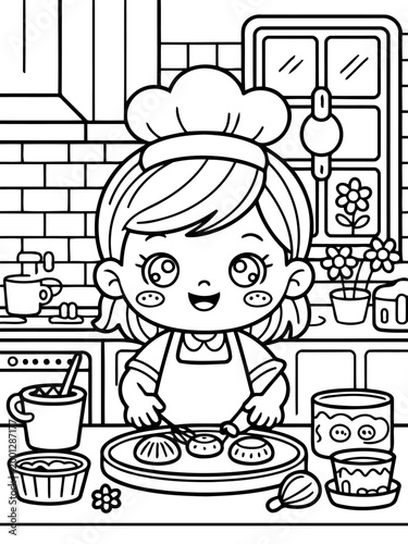 Young Chef Baking Delights: A cheerful young chef prepares to bake a variety of delicious treats, showcasing skill and joy in the heart of a cozy kitchen setting.