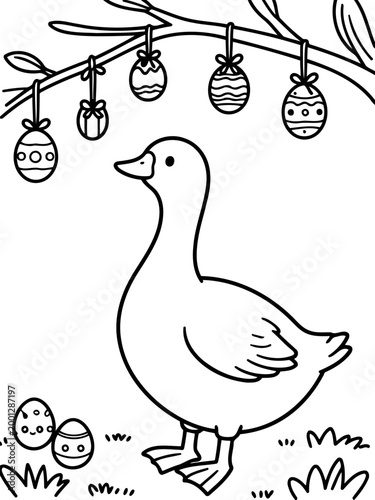 Easter Duckling with Ornate Eggs: A charming depiction of an adorable duckling amidst an array of colorful Easter eggs, radiating the festive spirit of spring.