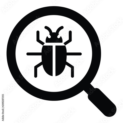 Magnifying Glass Inspecting Computer Software Bug Icon for Digital Debugging and Code Analysis