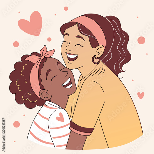 Canvas Print Joyful mother and daughter sharing an affectionate hug.