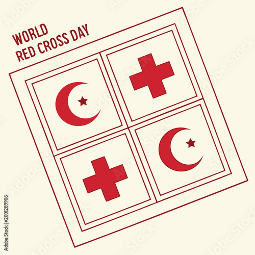 World Red Cross Day Abstract Geometric Vector Poster with Cross and Crescent Icons Minimal Line Art Design