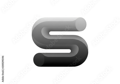 Stylized lowercase letter s in monochromatic gradient design isolated on transparent background