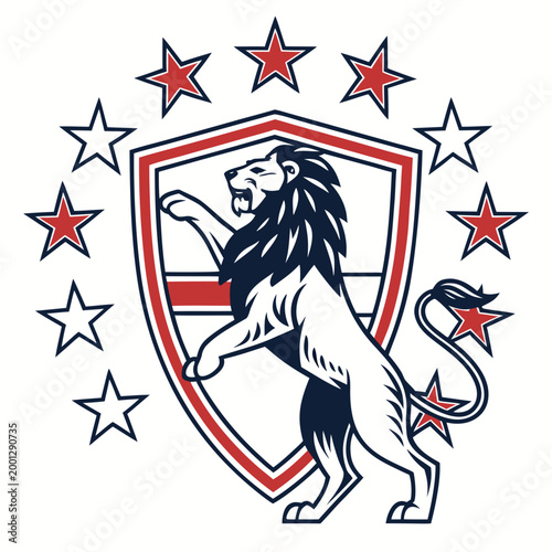 Bilde på lerret Lion rampant on crest with surrounding stars.
