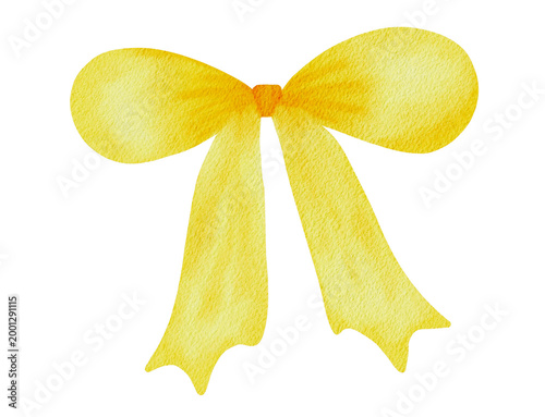 Watercolor Ribbon Bow Illustration Yellow Isolated
