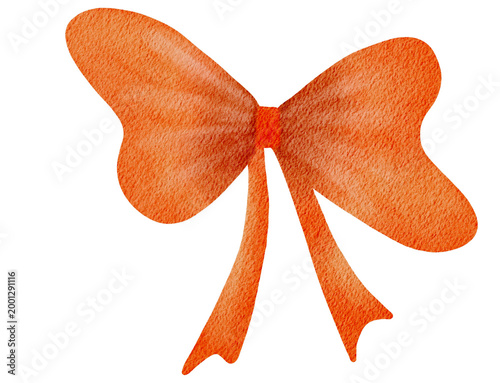 Watercolor Ribbon Bow Illustration Orange Isolated