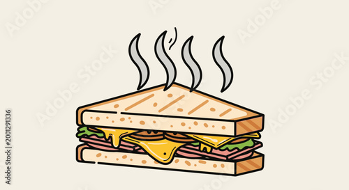 Delicious toasted sandwich with cheese and fillings illustration concept