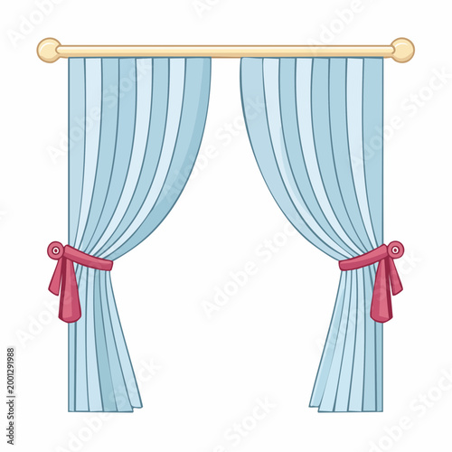 Cartoon Blue Curtains with Pink Tie-Backs