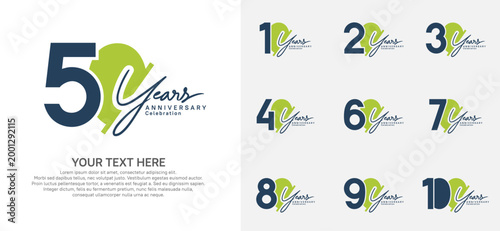 Anniversary logo set vector design, black and green color for celebration event