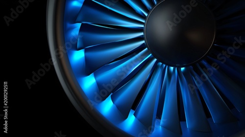 Futuristic turbine blade with blue edge lighting industrial design technology environment close-up view