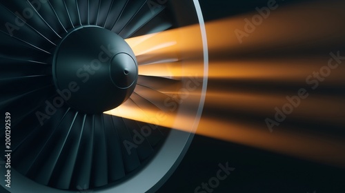 Cinematic light beam passing through turbine blade industrial setting close-up photography high-tech environment