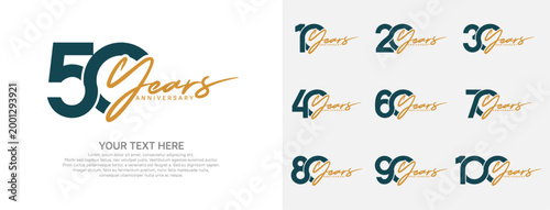 Anniversary logo set vector design, green and brown color for celebration event