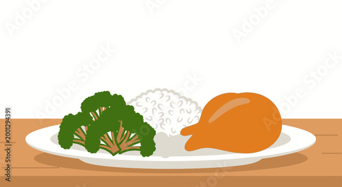 Healthy meal illustration chicken broccoli rice plate food concept