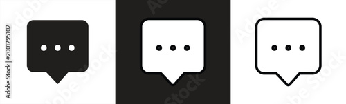 Speech bubble icon for messages and chats. Chat typing indicator icon with three dots in outline style. Minimalist design for messaging, communication, apps, and social media. Vector illustration