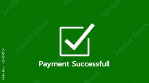 white check mark icon with payment successful text animation on green background.
