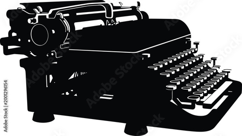 Billede på lærred Vintage Typewriter Silhouette Isolated on White