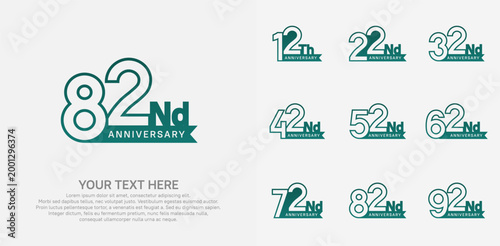 Anniversary logo set vector design, green color for celebration event