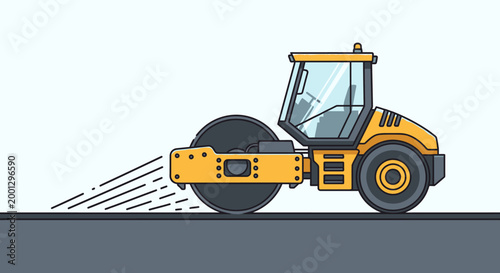 Road roller compacting pavement construction machinery vector illustration