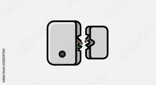 Broken device with exposed wires and circuits, showing internal components