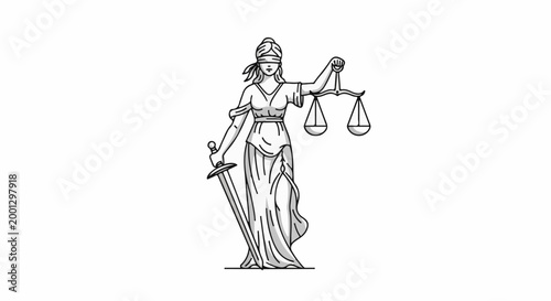 Blindfolded woman holding scales and sword, symbolizing justice