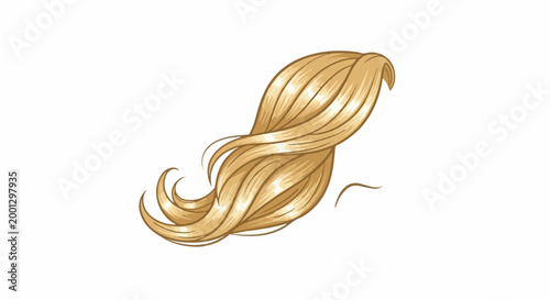 Blonde hair strands curl and swirl against a white backdrop, creating an airy, flowing effect