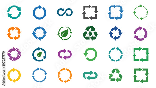 Recycling Loop Arrow Icon Set with Circular Eco Symbols