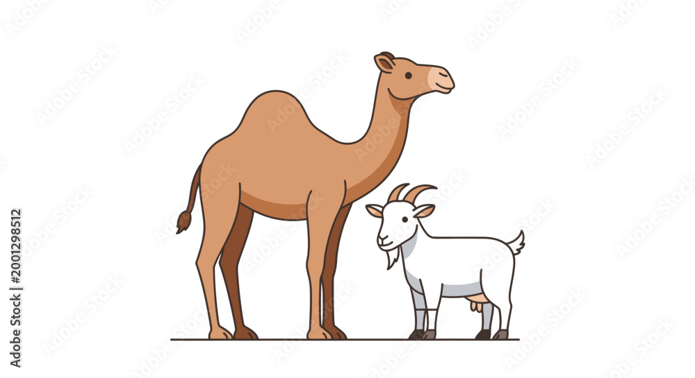 Fototapeta premium Camel and goat illustration on white background